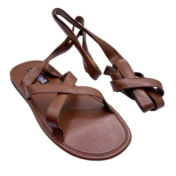 Roman Biblical Brown Lace Up Sandals M 12 W 14 Cosplay Festival Costume Shoes - Picture 3 of 9